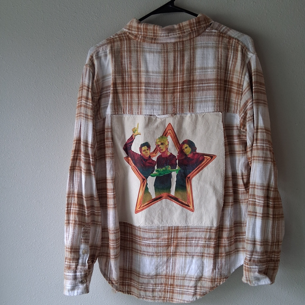 American Eagle Outfitters Kids Brown Plaid Shirt with Star Design